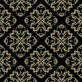 Textured tapestry gold Damask vector seamless pattern. Grunge ornamental Baroque background. Embroidery golden vintage