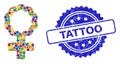 Textured Tattoo Seal and Multicolored Mosaic Female Cell Symbol