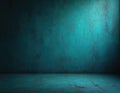 Textured teal blue wall background with concrete floor. Empty studio space with dramatic lighting. Copy space for product Royalty Free Stock Photo