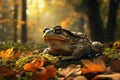 Common Toad on Mossy Forest Floor in Golden Light Royalty Free Stock Photo