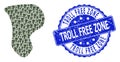 Textured Troll Free Zone Round Seal and Recursion Spot Icon Mosaic Royalty Free Stock Photo