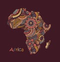 Textured vector map of Africa. Hand drawn ethno pattern, tribal background.