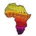 Textured vector map of Africa. Hand-drawn ethno pattern, tribal background.