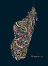 Textured vector Map Of Madagascar. Illustration in hand drawing doodle style