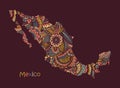 Textured vector map of Mexico. Hand drawn ethno pattern, tribal background.