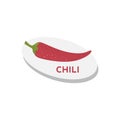 Textured Vector Red Chilli isolated in White Background. Fresh red Chili pepper cayenne. Vegan raw food on plate concept