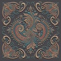 Textured vintage emboss 3d lines Damask seamless pattern. Floral embossed ethnic background. Grunge ornate backdrop. Line art Royalty Free Stock Photo