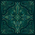 Textured vintage emboss 3d lines Damask seamless pattern. Floral embossed green background. Grunge ornate backdrop. Line art Royalty Free Stock Photo