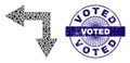 Textured Voted Badge and Geometric Bifurcation Arrow Left Down Mosaic