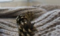 Textured warm scarf and pine cones Royalty Free Stock Photo