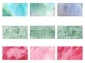 Textured watercolor swatches. Set of backgrounds for invitation, greeting card, wedding, design element. Bright red, muted green Royalty Free Stock Photo