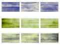 Textured watercolor swatches. Set of backgrounds for invitation, greeting card, wedding, design element. Green and blue muted Royalty Free Stock Photo