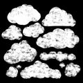 Ten Set of Textured White Cloud Illustration Vector Royalty Free Stock Photo