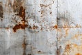 Textured white metal wall exhibits rustic beauty with rust stains