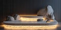 Textured white stone podium with natural rock elements, illuminated with soft lighting, creating a Royalty Free Stock Photo