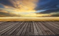 Textured of wood terrace and beautiful dusky sky with free copy space use for background, backdrop to display goods and new Royalty Free Stock Photo