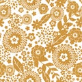 Textured wooden flowers seamless pattern