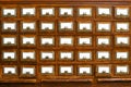 Textured wooden vintage file cabinets with empty spaces for text Royalty Free Stock Photo