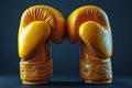 Textured yellow boxing gloves, set against a deep blue backdrop. Concept of focus and dedication in training, the Royalty Free Stock Photo