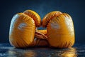 Textured yellow boxing gloves, set against a deep blue backdrop. Concept of focus and dedication in training, the Royalty Free Stock Photo