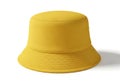 A textured yellow bucket hat with a wide brim is displayed isolated on white background Royalty Free Stock Photo
