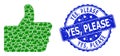 Textured Yes, Please Round Seal and Recursive Thumb Up Icon Collage
