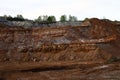 Textures of various clay layers underground in  clay quarry after  geological study of  soil. colored layers of clay and stone in Royalty Free Stock Photo