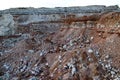 Textures of various clay layers underground in  clay quarry after  geological study of  soil. colored layers of clay and stone in Royalty Free Stock Photo