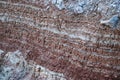 Textures of various clay layers underground in  clay quarry after  geological study of  soil. colored layers of clay and stone in Royalty Free Stock Photo