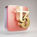 Tezos cryptocurrency icon. Gold 3d rendered icon on red matte gold plate