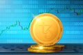 Tezos cryptocurrency; Tezos XTZ golden coin on the background of the chart