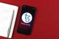 Tezos symbol. Trade with cryptocurrency, digital and virtual money, banking with mobile phone concept. Business