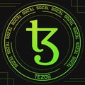 Tezos XTZ vector symbol with cryptocurrency themed background design.