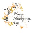 Vector holiday cards template wit handwriting happy thanksgiving day and leaf wreath. design for gift cards, backgrounds, p Royalty Free Stock Photo