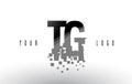 TG T G Pixel Letter Logo with Digital Shattered Black Squares