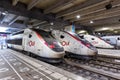 TGV Duplex high-speed trains of SNCF at Gare Paris Montparnasse railway station in France Royalty Free Stock Photo