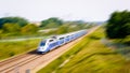 A TGV high speed train at full speed in the french countryside with motion blur