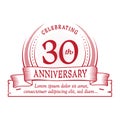 30th anniversary design template. 30 years logo. Thirty years vector and illustration. Royalty Free Stock Photo