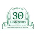 30th anniversary design template. 30 years logo. Thirty years vector and illustration. Royalty Free Stock Photo