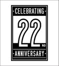 22 years celebrating anniversary design template. 22nd logo. Vector and illustration. Royalty Free Stock Photo
