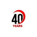 40th Anniversary abstract vector logo. Forty Happy birthday day icon. Black numbers in red arc with text 40 years. Royalty Free Stock Photo