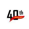 40th Anniversary abstract vector logo. Forty Happy birthday day icon. Black numbers witth red boomerang shape with Royalty Free Stock Photo