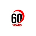 60th Anniversary abstract vector logo. Sixty Happy birthday day icon. Black numbers in red arc with text 60 years. Royalty Free Stock Photo