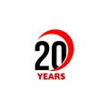 20th Anniversary abstract vector logo. Twenty Happy birthday day icon. Black numbers in red arc with text 20 years. Royalty Free Stock Photo