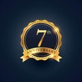 7th anniversary celebration badge label in golden color Royalty Free Stock Photo