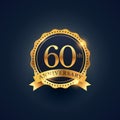 60th anniversary celebration badge label in golden color Royalty Free Stock Photo