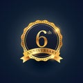 6th anniversary celebration badge label in golden color