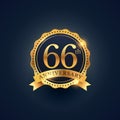 66th anniversary celebration badge label in golden color