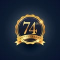 74th anniversary celebration badge label in golden color