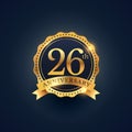 26th anniversary celebration badge label in golden color